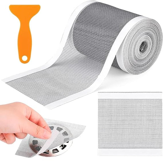 Self Adhesive Mesh Roll for Bathroom Drain Kitchen Sink Strainer Disposable Hair Catcher Shower Drain Mesh Stickers Cuttable PVC Mash Shower Drain Cover Hair Catcher for Any Length (12cm x 4m)