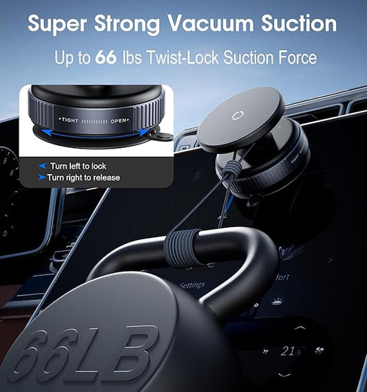 Magnetic Phone Holder Stand Upgraded Vacuum Suction Cup Mount with 360° Swivel Lock | Compatible with | for Car, Gym, Mirror, Kitchen & Smooth Surfaces