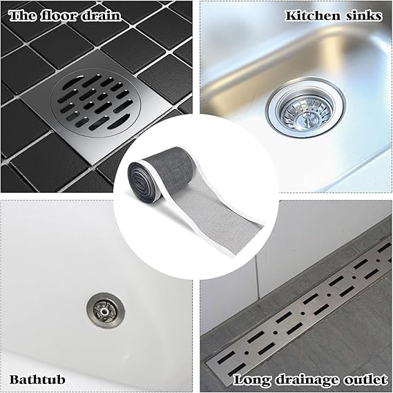 Self Adhesive Mesh Roll for Bathroom Drain Kitchen Sink Strainer Disposable Hair Catcher Shower Drain Mesh Stickers Cuttable PVC Mash Shower Drain Cover Hair Catcher for Any Length (12cm x 4m)