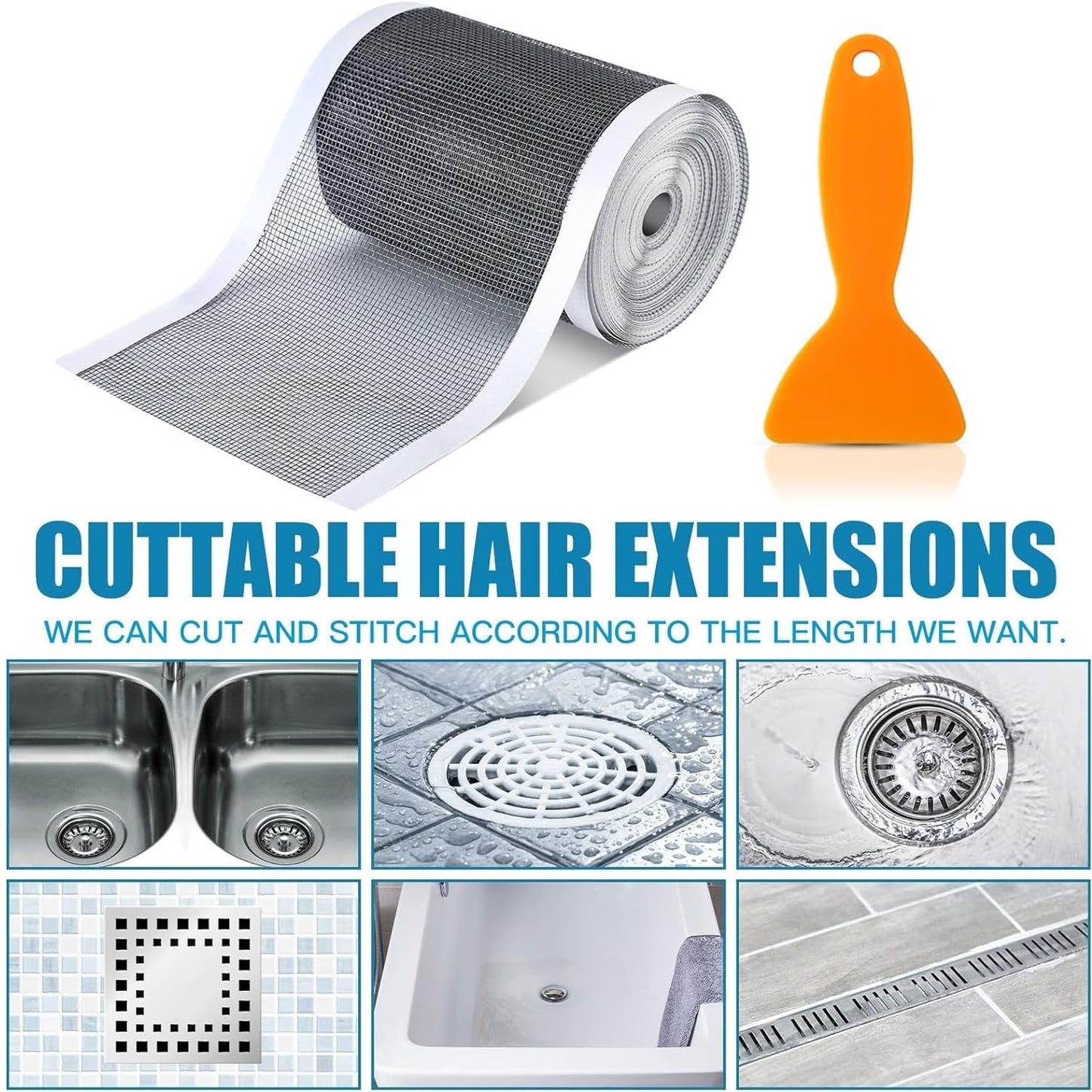 Self Adhesive Mesh Roll for Bathroom Drain Kitchen Sink Strainer Disposable Hair Catcher Shower Drain Mesh Stickers Cuttable PVC Mash Shower Drain Cover Hair Catcher for Any Length (12cm x 4m)