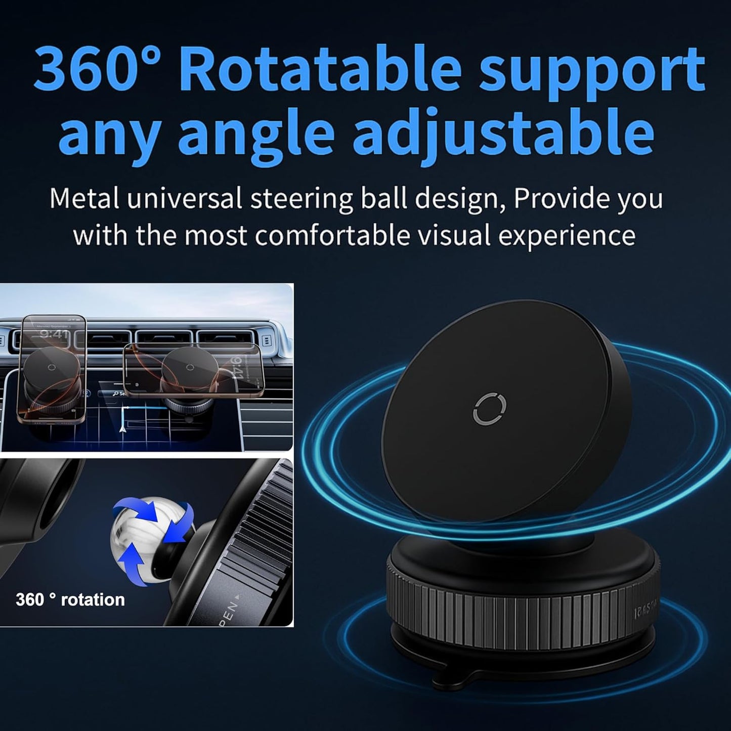 Magnetic Phone Holder Stand Upgraded Vacuum Suction Cup Mount with 360° Swivel Lock | Compatible with | for Car, Gym, Mirror, Kitchen & Smooth Surfaces