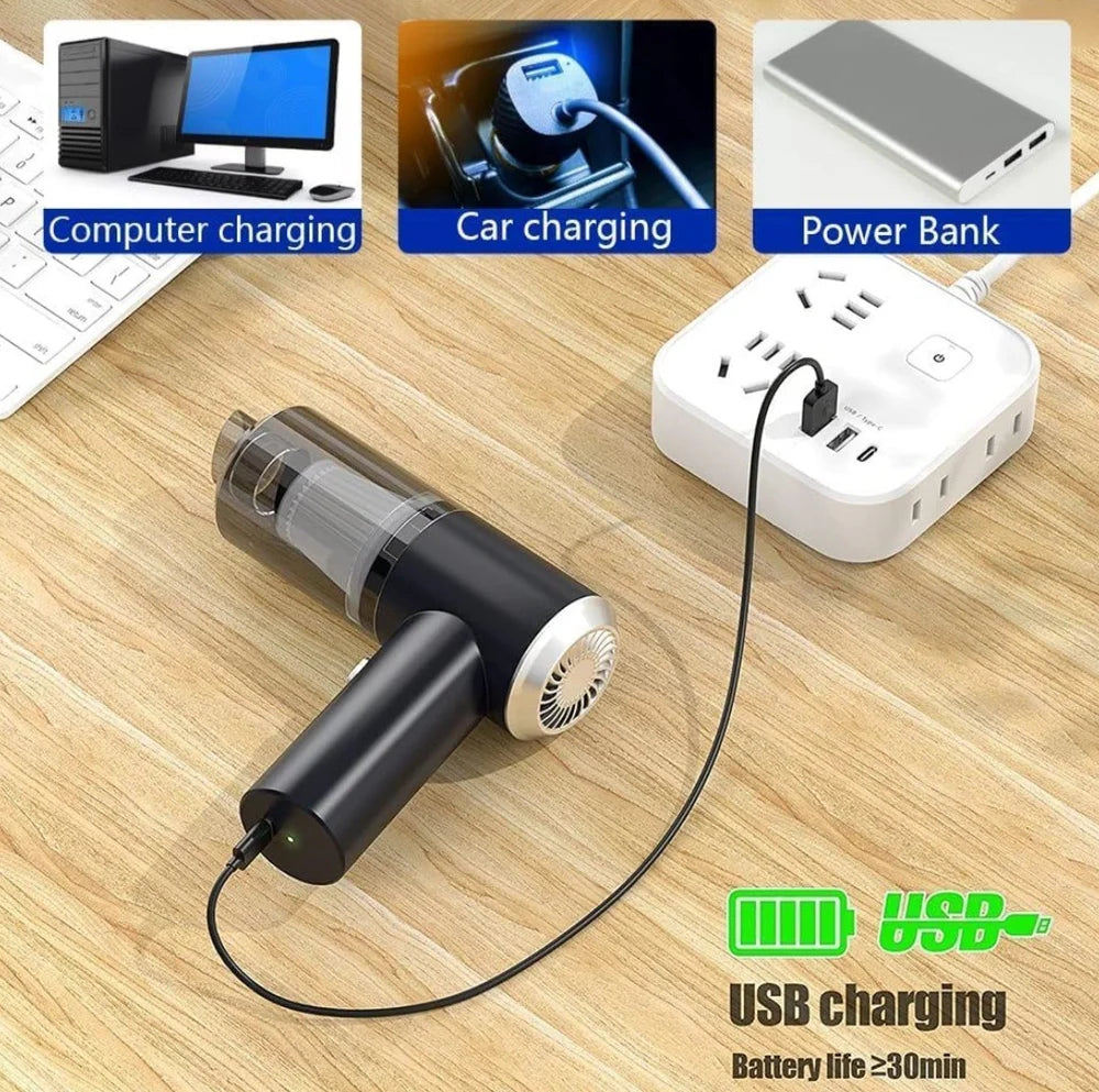 Powerful 3-in-1 Vacuum Cleaner for Car & Home – Compact, Cordless, Wet & Dry, Blower Function, Mini & Portable for Sofa, Dust, and Deep Cleaning (Vaccum Cleaner) (4 in 1 High Power)