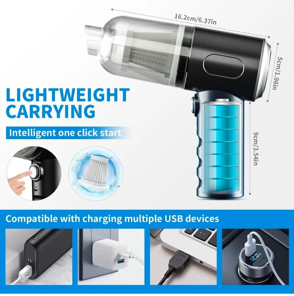 Powerful 3-in-1 Vacuum Cleaner for Car & Home – Compact, Cordless, Wet & Dry, Blower Function, Mini & Portable for Sofa, Dust, and Deep Cleaning (Vaccum Cleaner) (4 in 1 High Power)